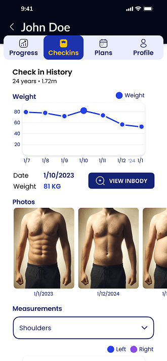 Checkins — weight history and photos
