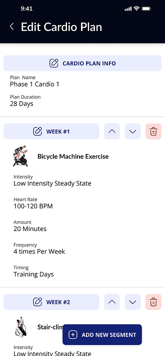 Edit Cardio Plan — intensity, heart rate, and duration