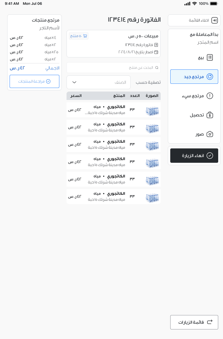 Good Return invoice screen: navigation and primary actions sit along the vertical edges, in the thumb's reach. Numbered callouts mark how often each zone is touched: rarely at the header, uncommonly at Good Return, commonly at End Visit.
